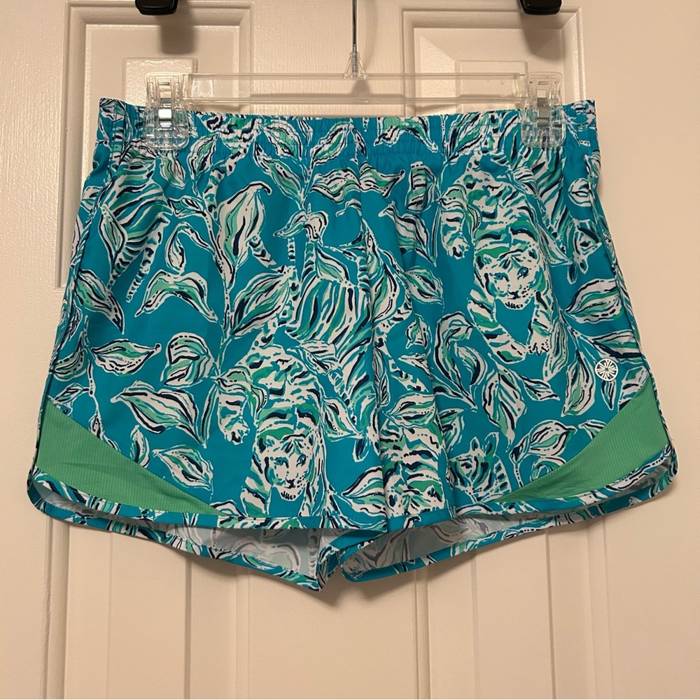 Lilly Pulitzer Luxletic Ocean Trail Shorts Turquoise Oasis Outta Line Size Small